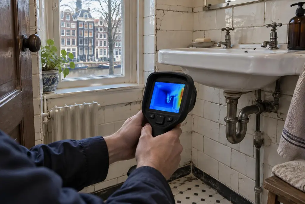 Lekdetectie Eemnes – badkamer met oude leidingen achter de tegels