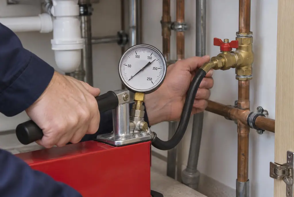 Lekdetectie Eemnes – druktest op een waterleiding met een manometer