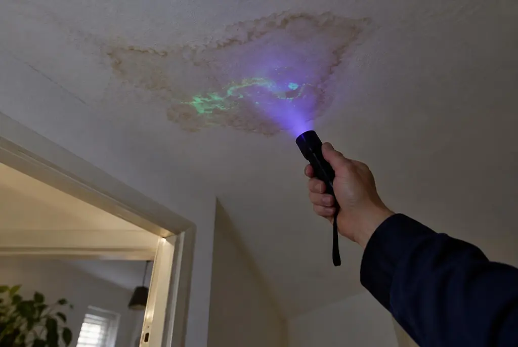 Lekdetectie Eemnes – kleurstof controleren op het plafond met uv-licht